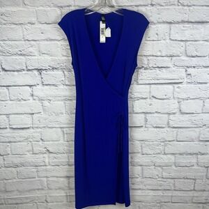 Laundry By Shelli Segal NWT VTG Y2K Minimalist Blue Ruched Wrap Dress Size 6
